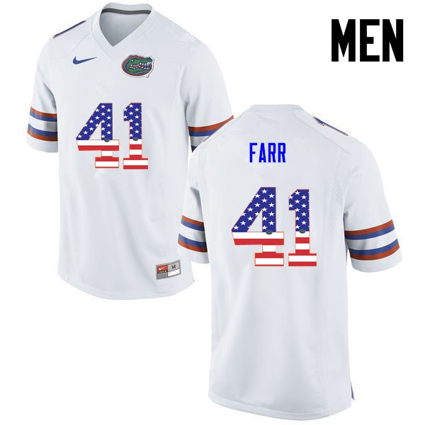 Florida Gators Men #41 Ryan Farr College Football Jersey USA Flag Fashion White